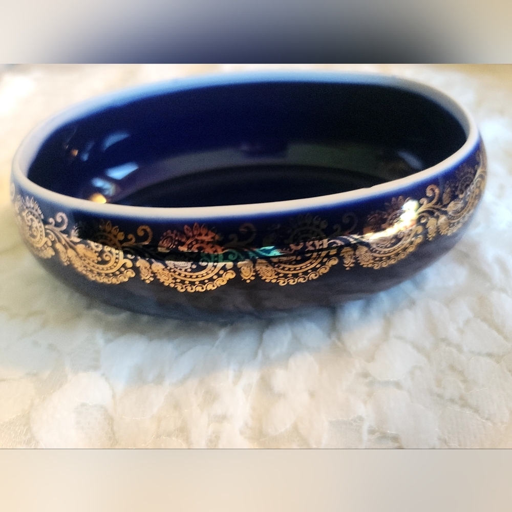 Vintage Limoges France 22-Karat Gold Trinket Box in Cobalt‎ Blue Pre 1930 Signed - Picture 8 of 14